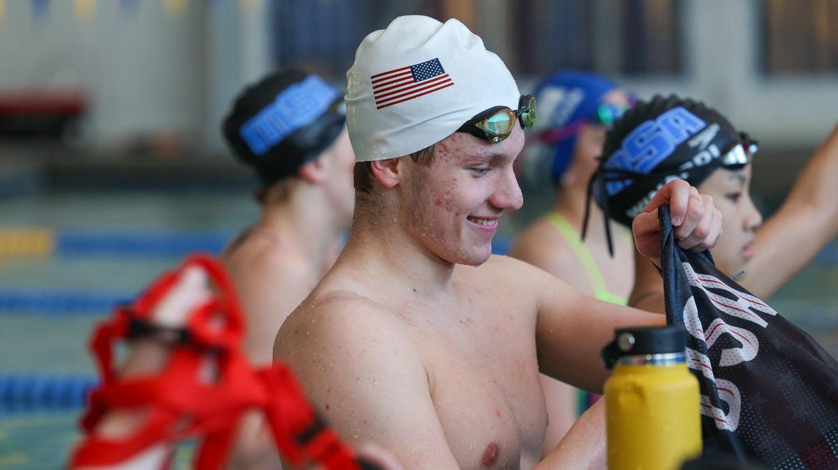 Norvin Clontz, a nationally ranked swimmer at Charlotte Latin, practices for his club team at Blakeney Racquet and Swim Club in Charlotte, NC, on Monday, January 29, 2024.