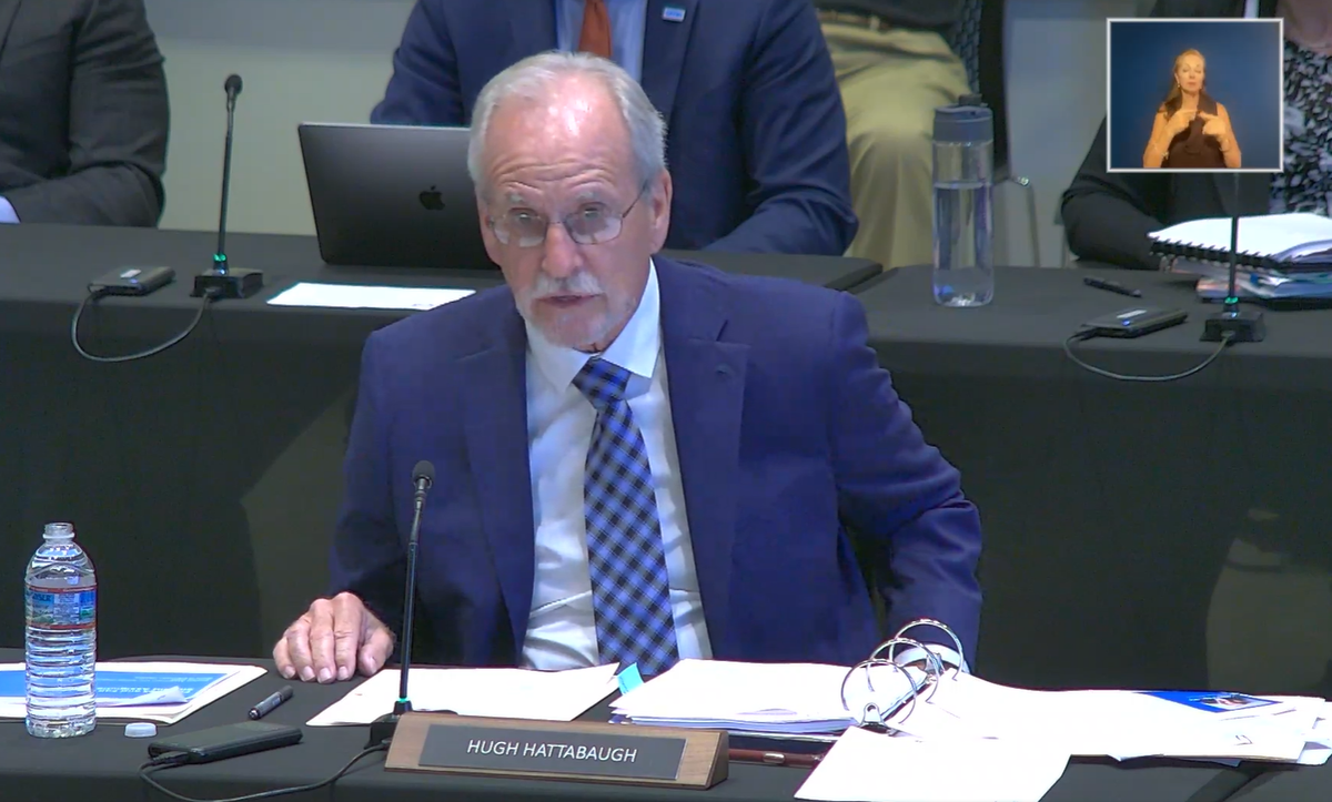 CMS Interim Superintendent Hugh Hattabaugh speaking during his first meeting on the job. Hattabaugh was named interim superintendent after the firing of Earnest Winston.