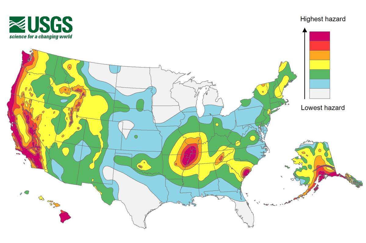 The 2018 Long-term National Seismic Hazard Map shows “how often scientists expect damaging earthquake shaking around the U.S.,” according to the U.S. Geological Survey.