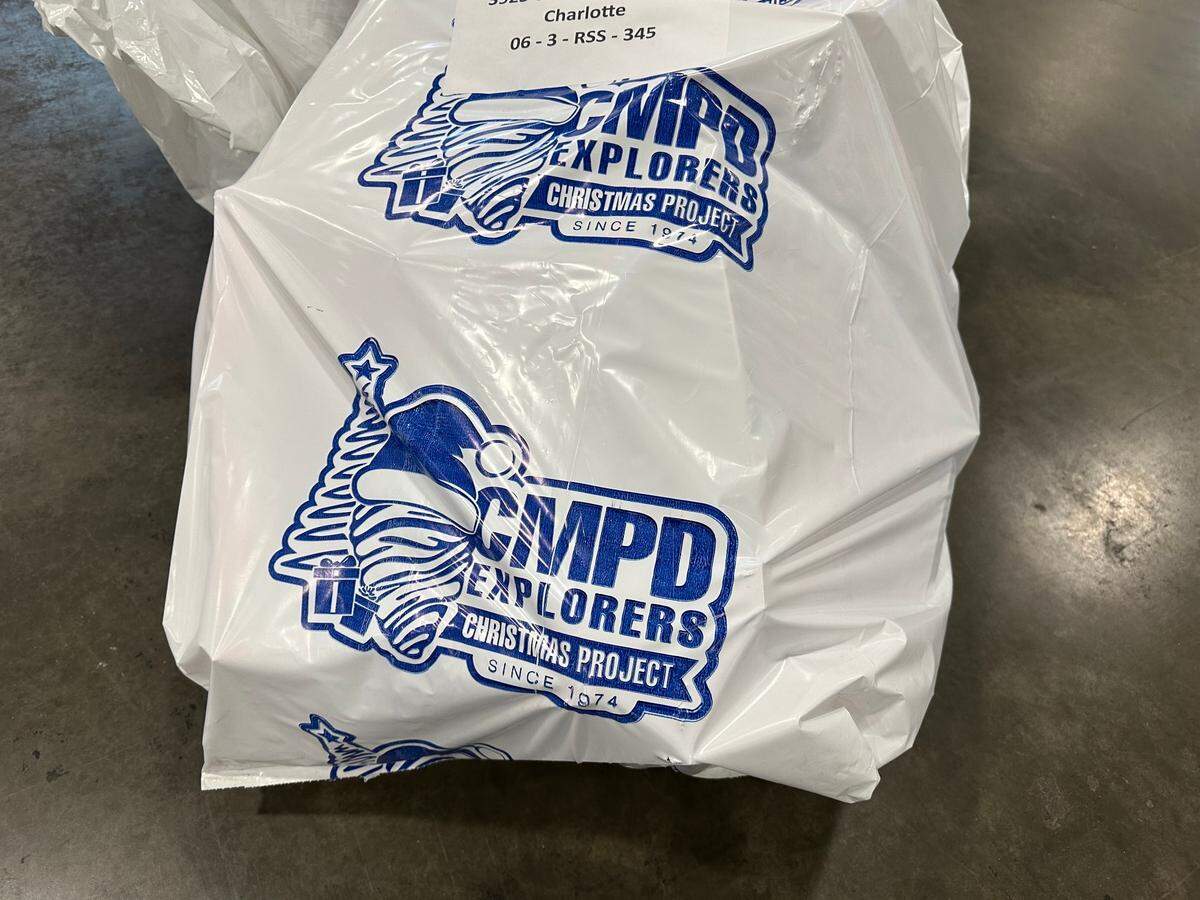 The bags CMPD fills with gifts to be delivered to families throughout Charlotte ahead of Christmas.