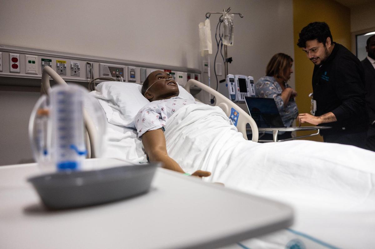 A patient simulator for students to learn on at Atrium Health Wake Forest University School of Medicine in Charlotte, N.C., on Wednesday, July 9, 2025.