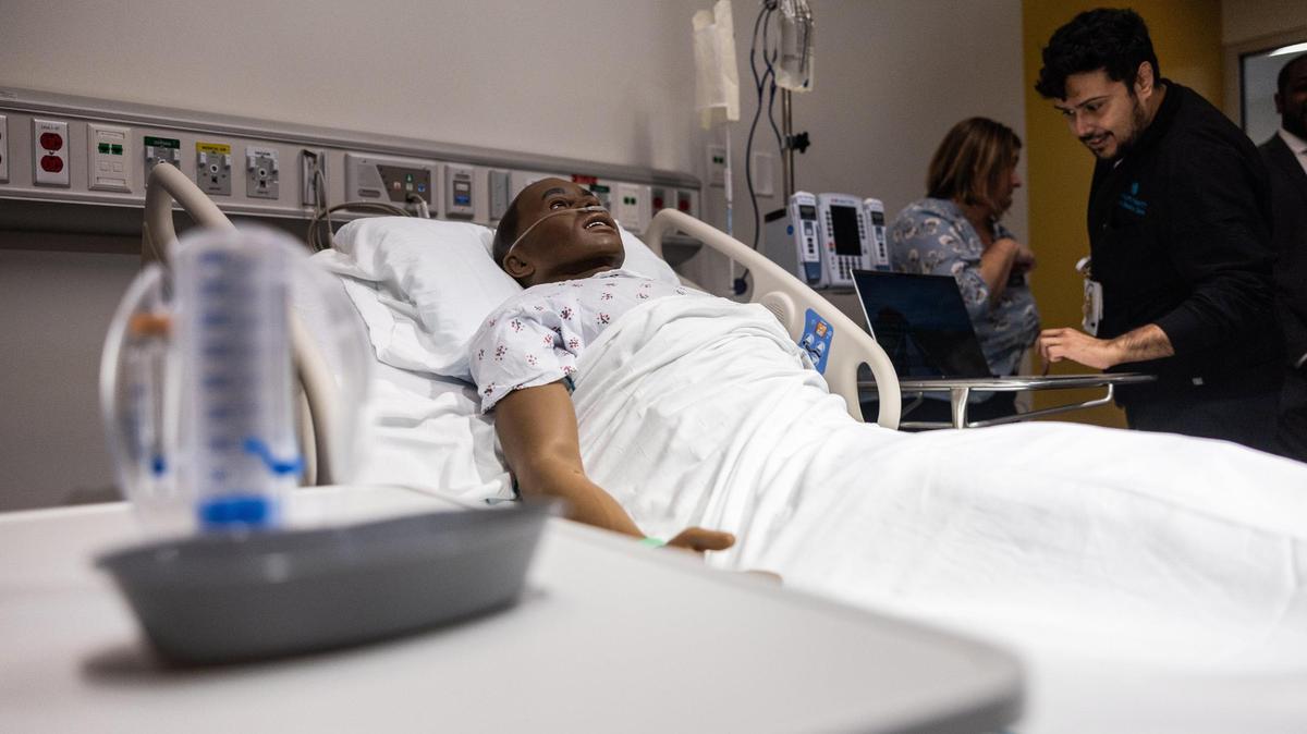 A patient simulator for students to learn on at Atrium Health Wake Forest University School of Medicine in Charlotte, N.C., on Wednesday, July 9, 2025.