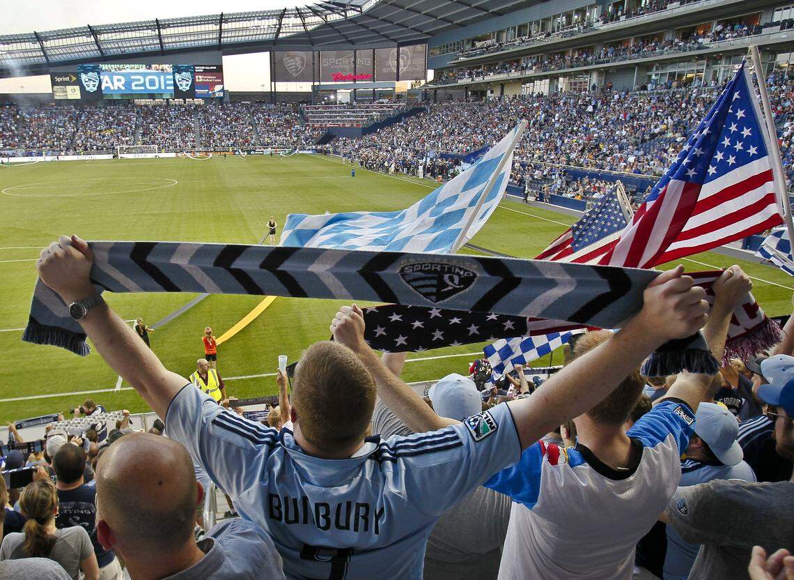 Fans cheer during pre-game activities before the start of the MLS All-Star Game at Sporting Park in Kansas City, Kan. Charlotte expects the announcement it will be the league’s 30th team next week.