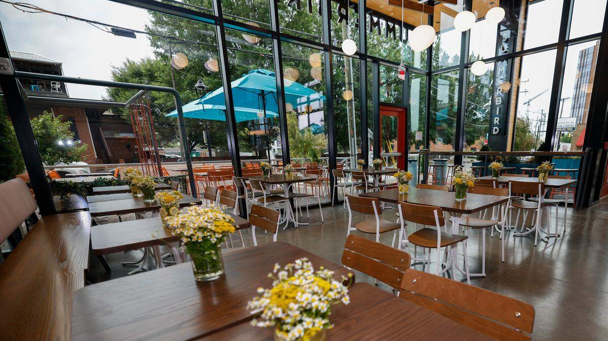 The dining room facing South Tryon Street at Summerbird in Charlotte, N.C., Thursday, Aug. 25, 2022.