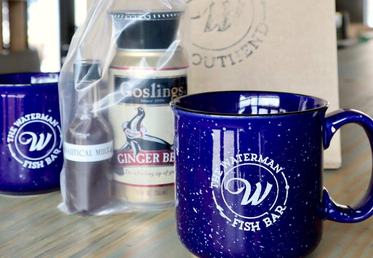 You can upgrade the Nautical Mule Cocktail Kit to get two Waterman mugs for your at-home cocktail hour.