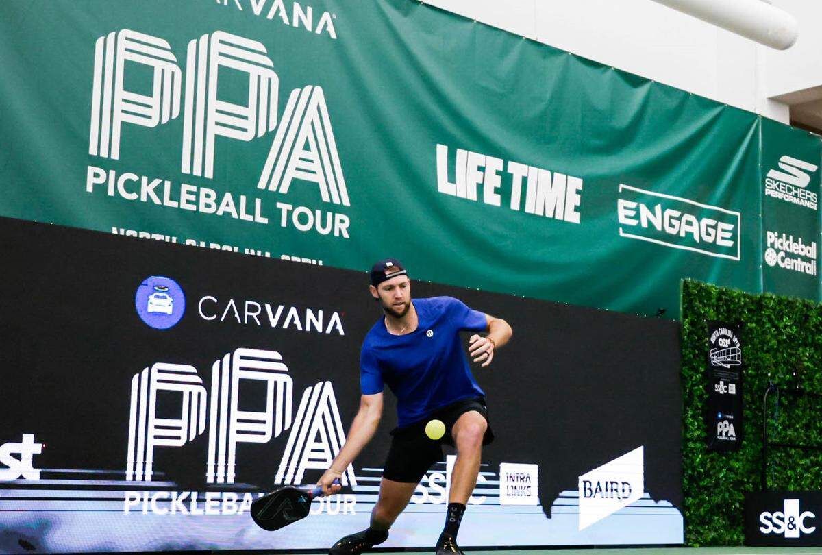 Jack Sock, who has been a Top 10 player worldwide in tennis in both singles and doubles, plays in his first-ever professional pickleball tournament. The event was held in early May 2023 at Life Time Charlotte, a fitness club in south Charlotte.
