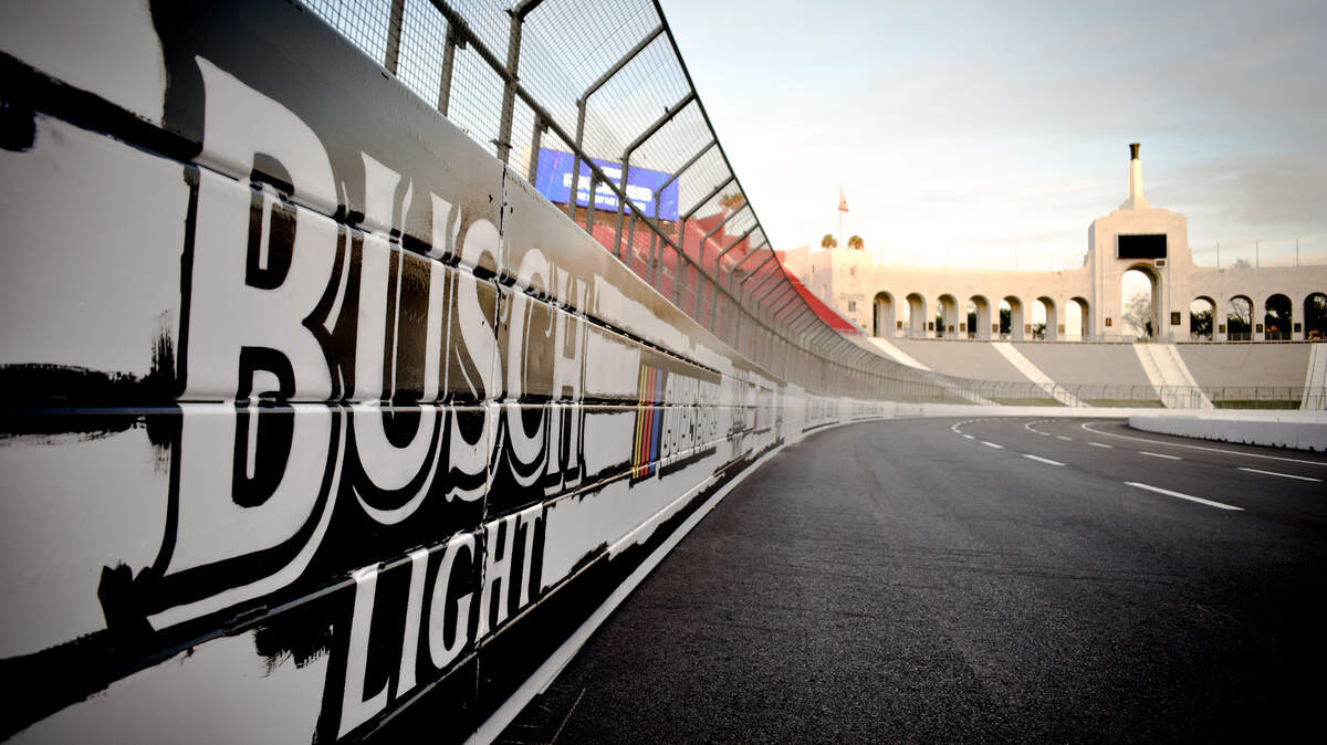 The Los Angeles Coliseum has been converted to a NASCAR track for the 2022 Busch Clash, which will take place Sunday.