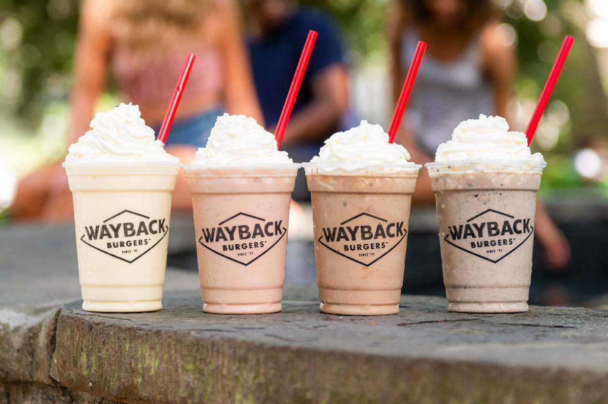 Wayback Burgers offers several hand-dipped milkshakes including chocolate brownie, cinnamon toast crunch and red velvet cupcake.