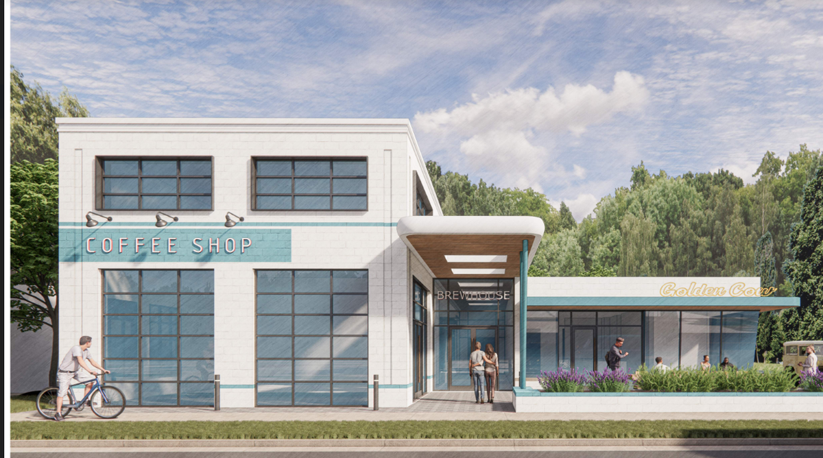 Golden Cow Creamery’s Huntersville store would be in a building with 5,600 square feet of retail space. Co-owner Alex Hannah envisions a taproom/brewery and a coffee shop as other potential tenants.