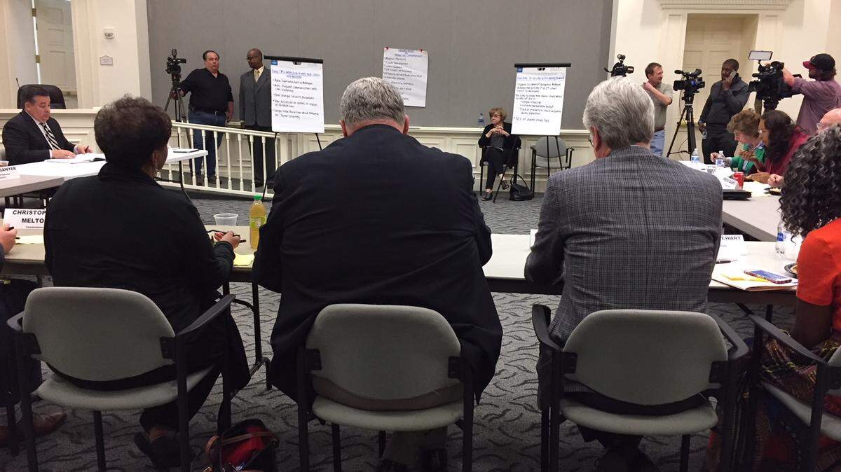 The Charlotte-Mecklenburg school board and Matthews town commissioners held a second joint meeting April 17 to talk about a municipal charter school bill and the town’s concerns about CMS.