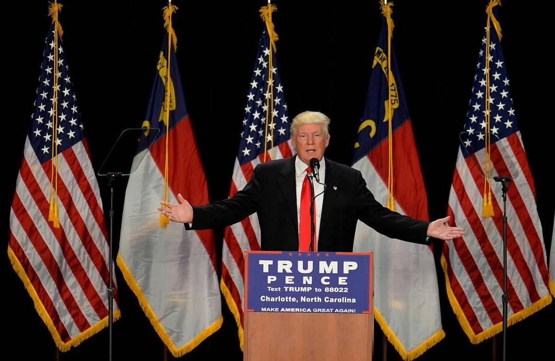 Donald Trump speaks at an August 2016 campaign rally at the Charlotte Convention Center. Amid the coronavirus outbreak, Trump is threatening to move the 2020 Republican National Convention out of Charlotte unless “full attendance” is allowed.