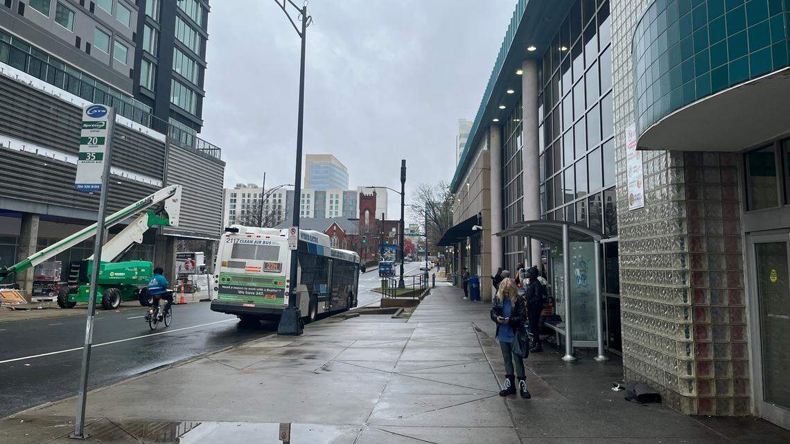 The Charlotte Transportation Center, right, as seen from South Brevard Street in uptown on Dec. 10.