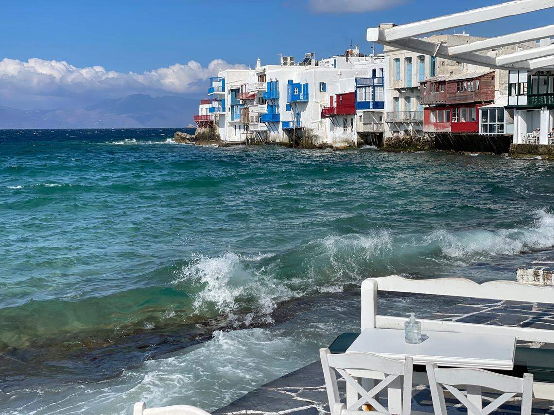 The waterfront in Mykonos.