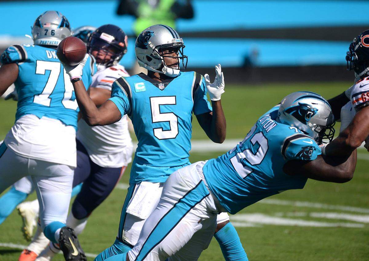 Carolina quarterback Teddy Bridgewater has the team at 3-5 at the season’s midpoint, but the Panthers have lost their last three games in a row.
