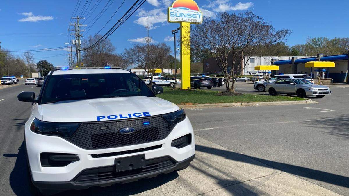 Charlotte-Mecklenburg police responded to a shooting in the parking lot of a car wash in the 4300 block of Sunset Road on Saturday, March 26, 2022.