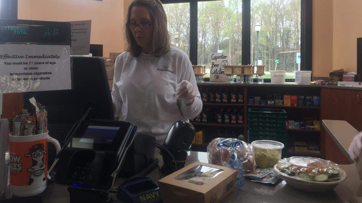 Store manager Sherri McMurray at the Peach Stand in Fort Mill, SC., in this file photo.