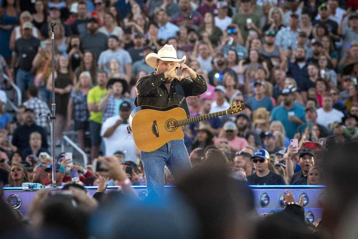 Country music star Garth Brooks entertains a sold-out crowd at Albertsons Stadium in Boise last July.