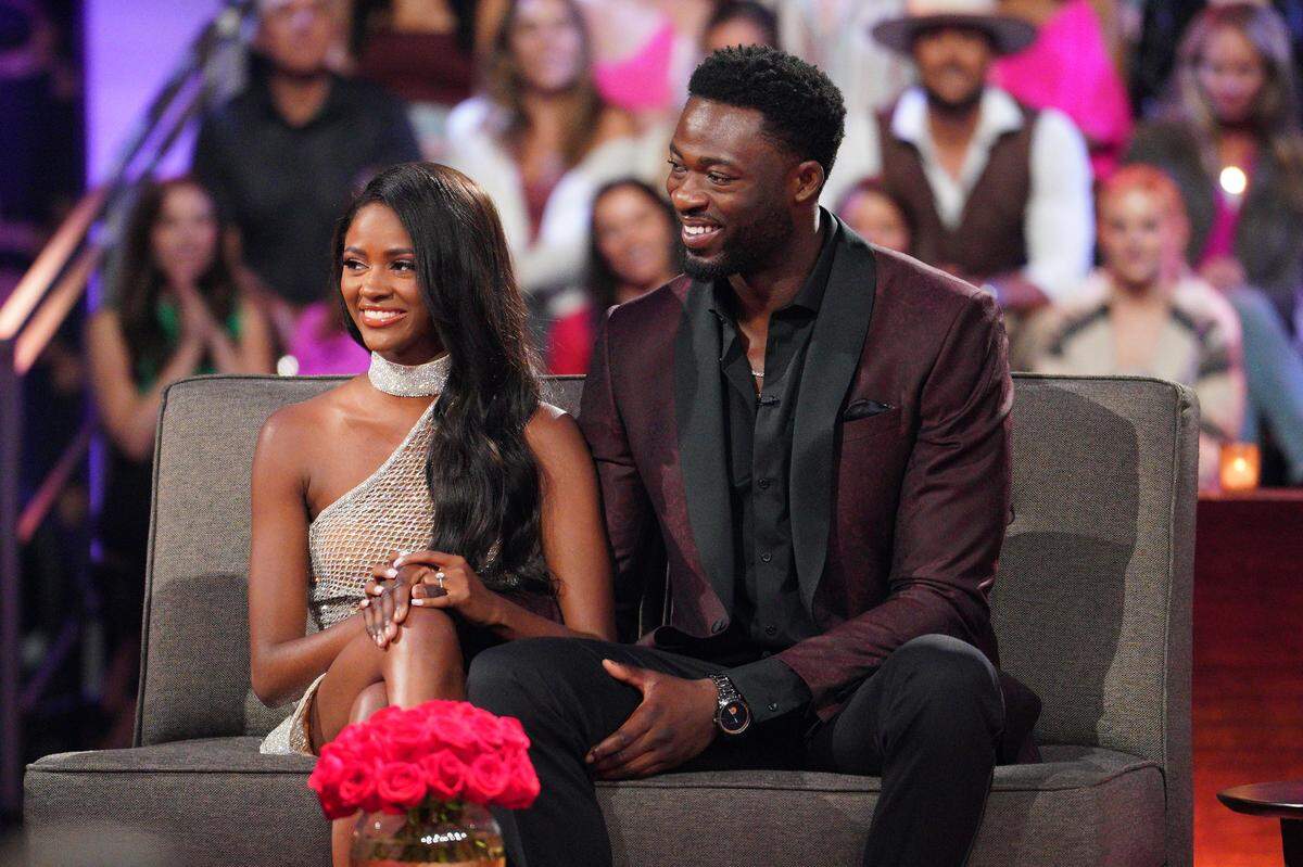 Charity Lawson and Dotun Olubeko navigate a live studio audience on “The Bachelorette.”