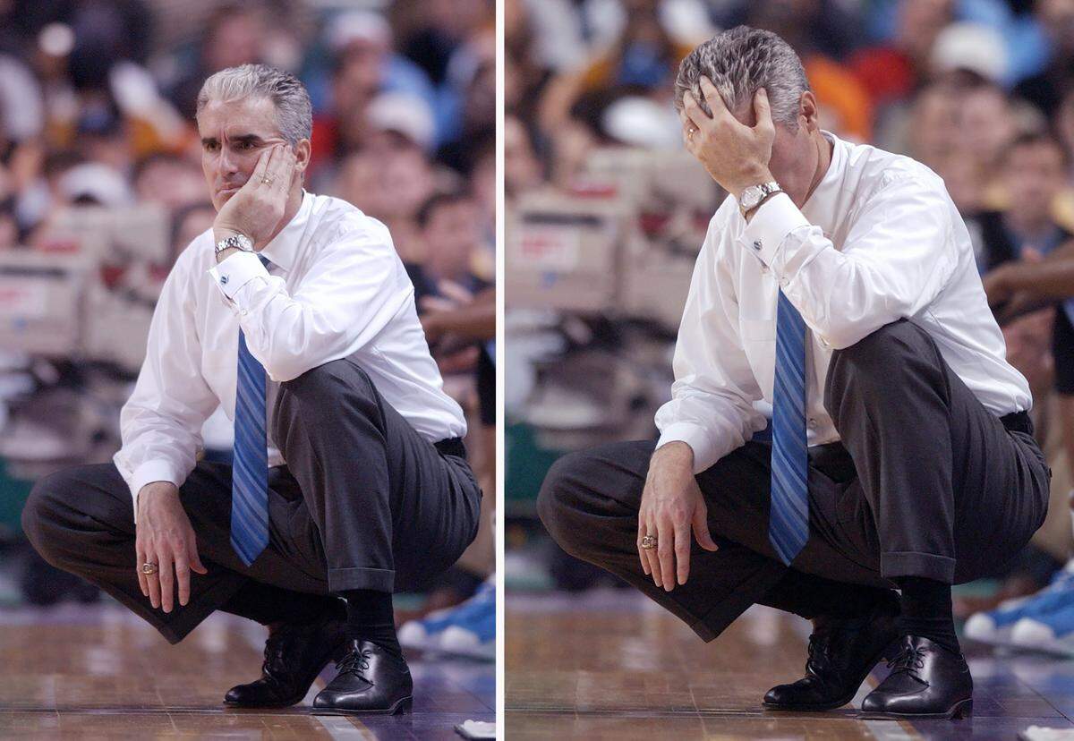 UNC coach Matt Doherty reacts to his team’s play in second half action during the Duke-UNC game Saturday, March 15, 2003 at the ACC Tournament.