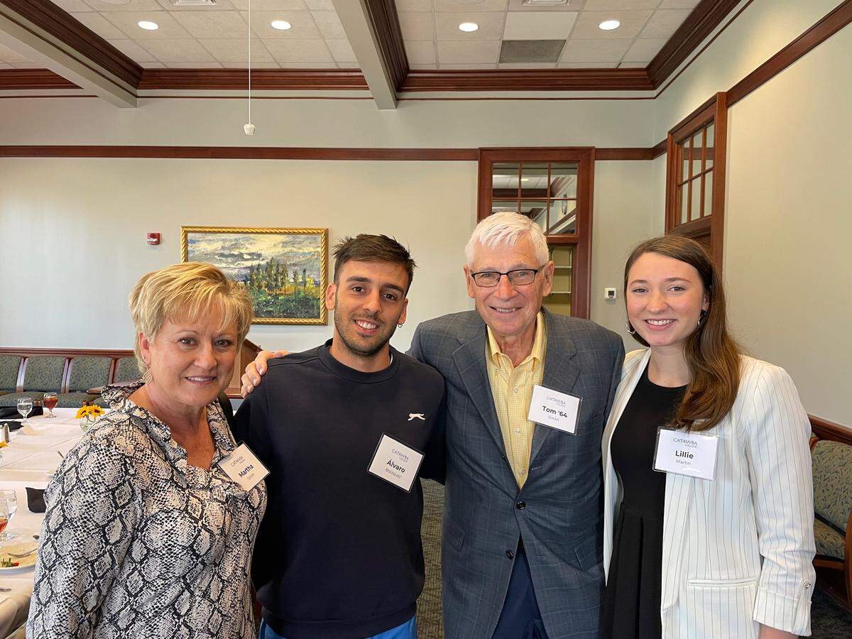 Tom Smith, his wife, Martha, are with two recipients of the Catawba College scholarship he funded.