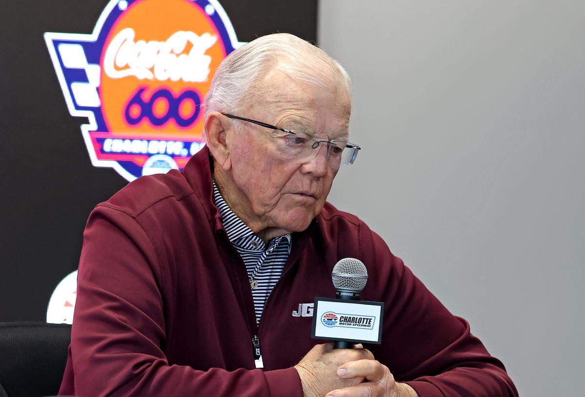 NASCAR Cup Series team owner Joe Gibbs reflects on his relationship and the time with Kyle Busch during a news conference at Charlotte Motor Speedway in Concord, North Carolina, on Saturday, May 23, 2026. Busch passed away unexpectedly on Thursday, May 21, 2026.