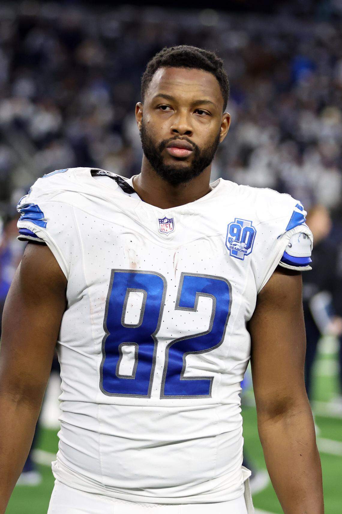 Dec 30, 2023; Arlington, Texas, USA; (Editors Notes: Caption Correction) Detroit Lions tight end James Mitchell (82) walks off the field after the game against the Dallas Cowboys at AT&T Stadium. Mandatory Credit: Tim Heitman-USA TODAY Sports