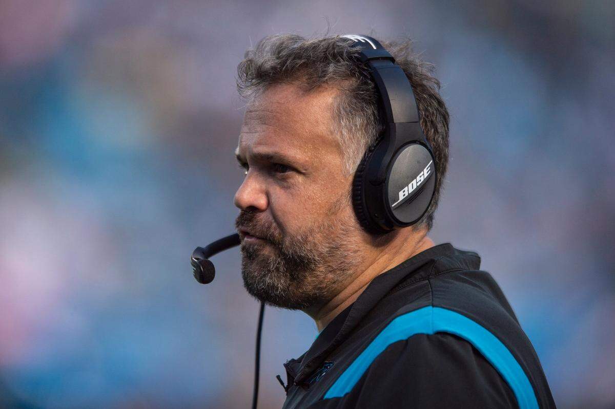 Panthers head coach watches from the sideline during the game against the Eagles at Bank of America Stadium on Sunday, October 10, 2021 in Charlotte, NC.