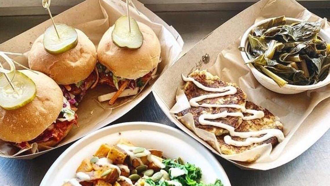 BBQ jackfruit sliders, Happy Crazies with collard greens and the power bowl from Soul MIner’s Garden. The food truck operates out of Carolina Commercial Kitchen.