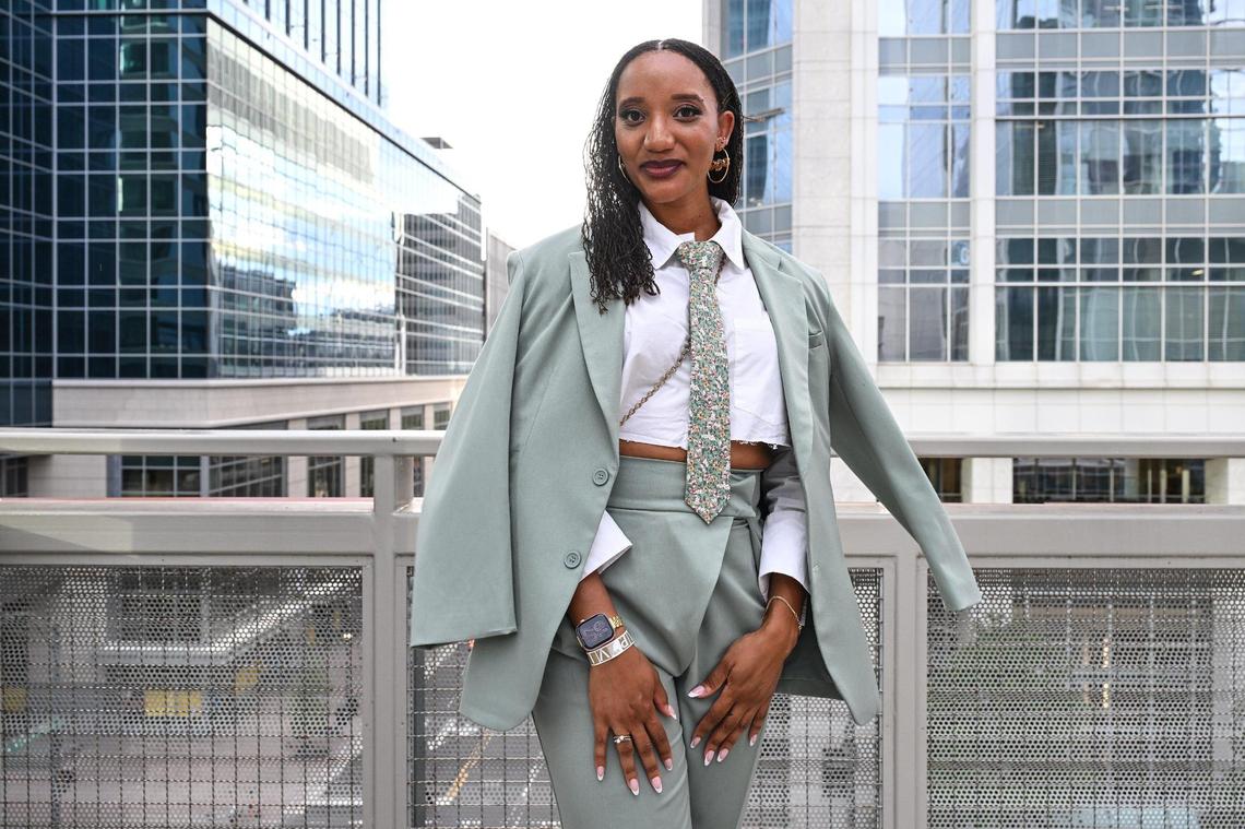 Attendee Loren Thomas poses for a photo duing “Superfine at the Gantt: Exploring Black Dandyism” at The Harvey B. Gantt Center, Friday, May 2, 2025, in Charlotte, N.C.