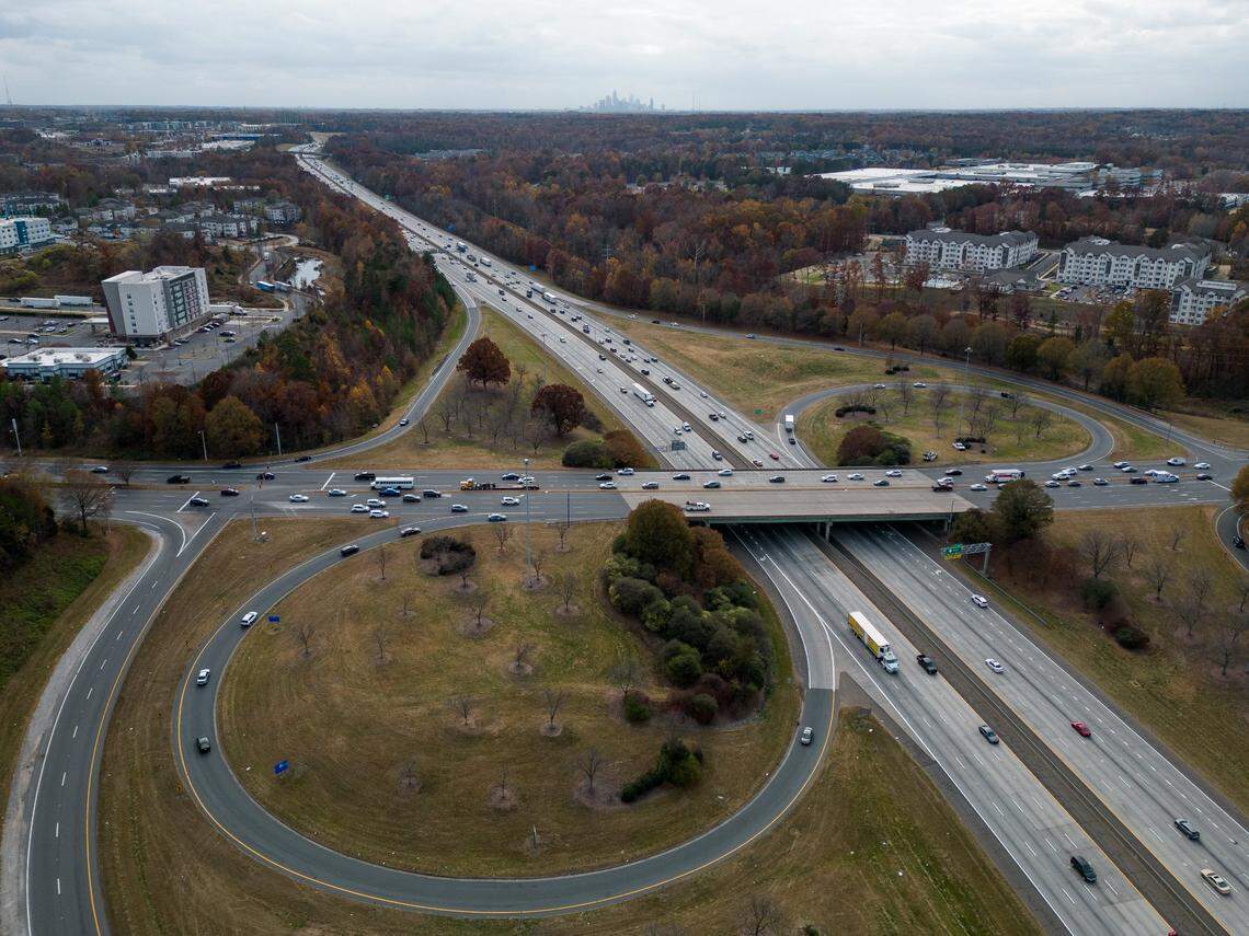 Traffic moves through the bridge over Interstate 85 via W.T. Harris Boulevard.