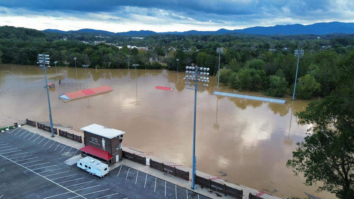 The football field at Freedom High School in Morganton was left underwater after the remnants of Hurricane Helene blew through the area last week