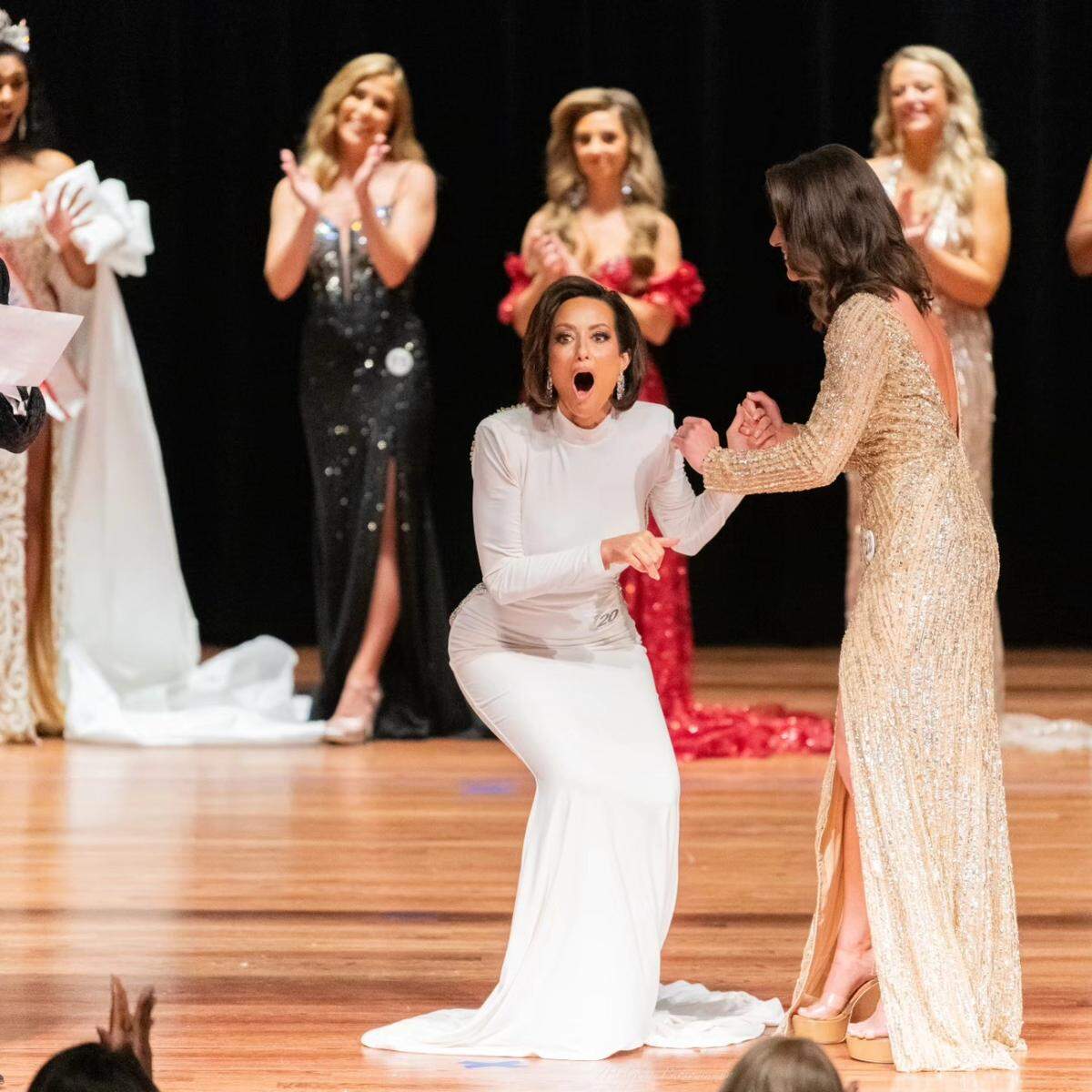 Danelle Martin reacts to being crowned Mrs. North Carolina America at the pageant, held in May at James W. Warren Citizens Center in Lincolnton.