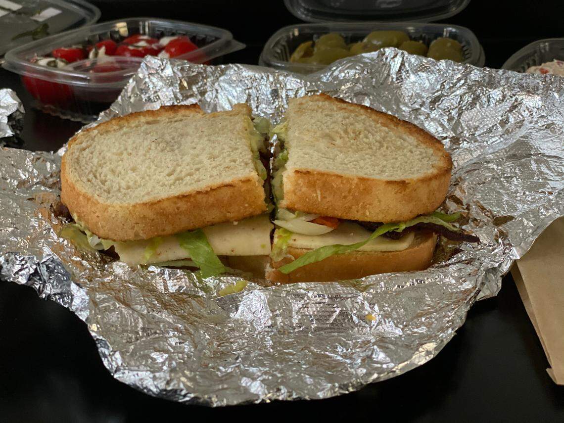 ‘The Uncle Sammy’ Turkey & Bacon from The Culture Shop in Belmont (Black pepper turkey, bacon, Havarti, roasted tomatoes, lettuce, and mustard aioli on Italian sourdough).