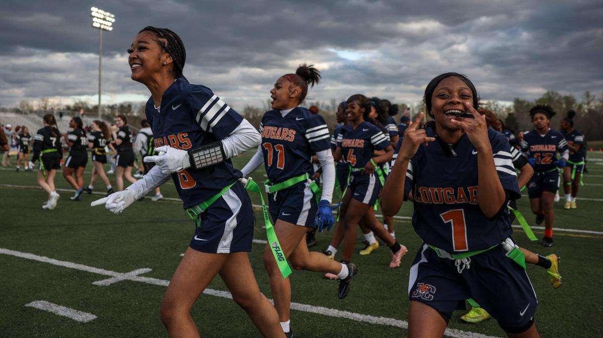 Chambers players celebrate their win against Hough at Hough High School in Cornelius, N.C., on Friday, March 25, 2022.