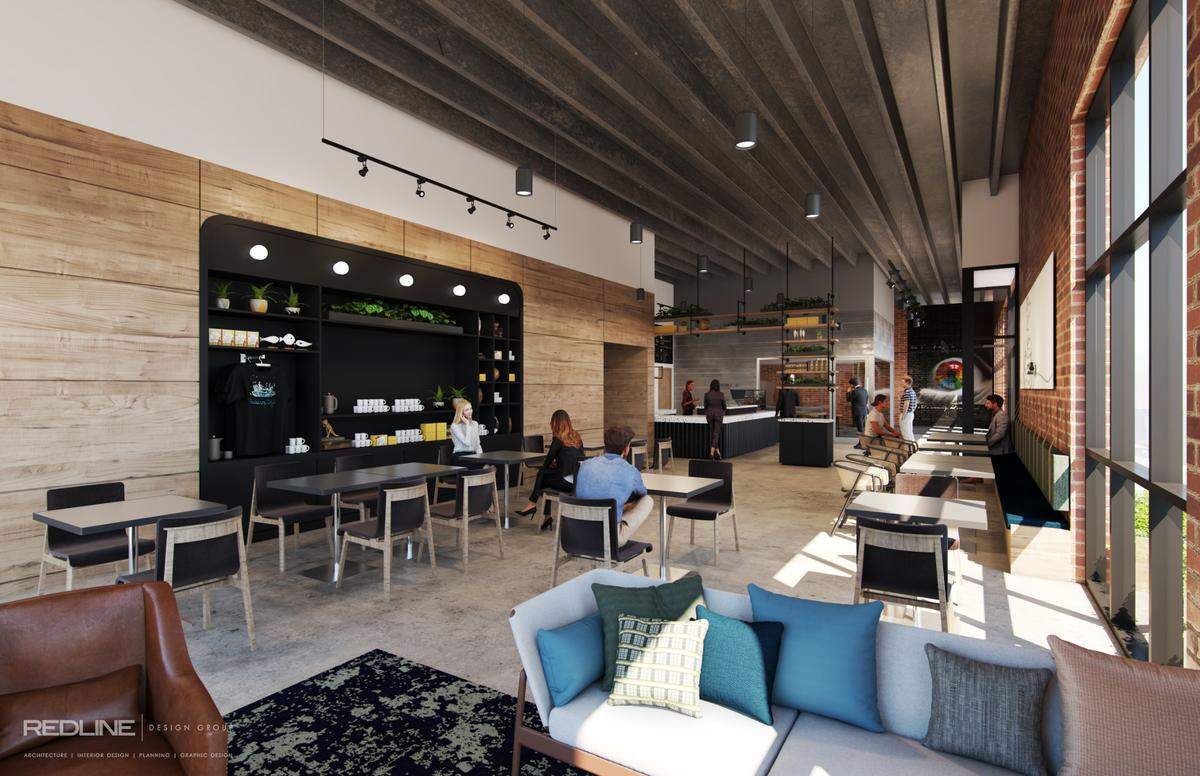 Backdrop Coffee will have a merchandise area and a glass-enclosed coffee lab where guests can peek into HAERFEST COFFEE Roasting Co.’s roasting space.