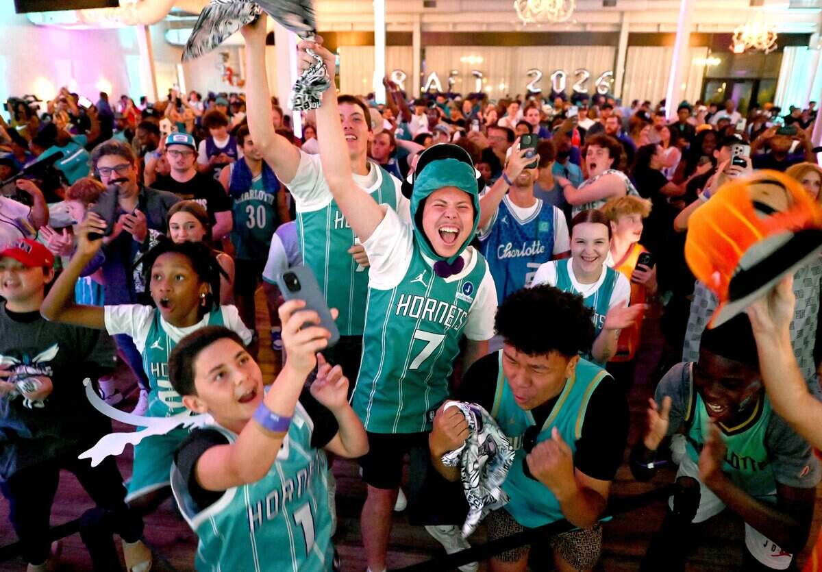 Charlotte Hornets fans react to the team’s selection of Hannes Steinbach with the 14th overall pick in the 2026 NBA Draft on Tuesday, June 23, 2026.