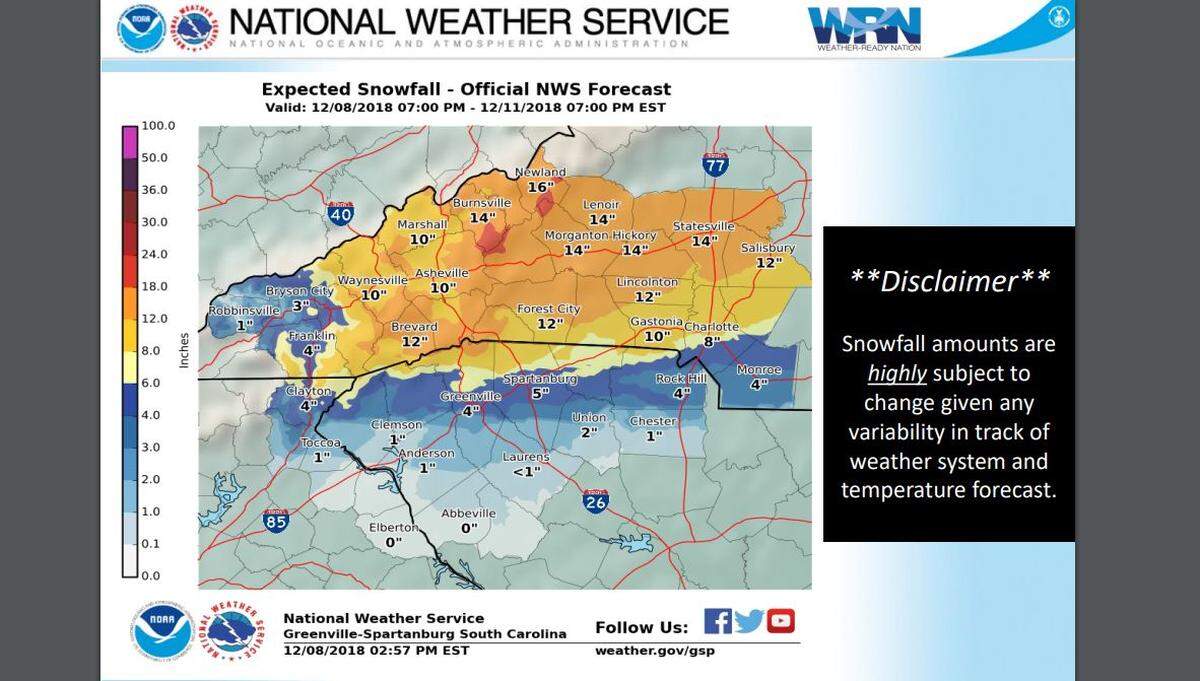 Snow is expected to begin arriving at Charlotte’s airport at 9 Saturday night, according to the National Weather Service office in Greer, S.C.