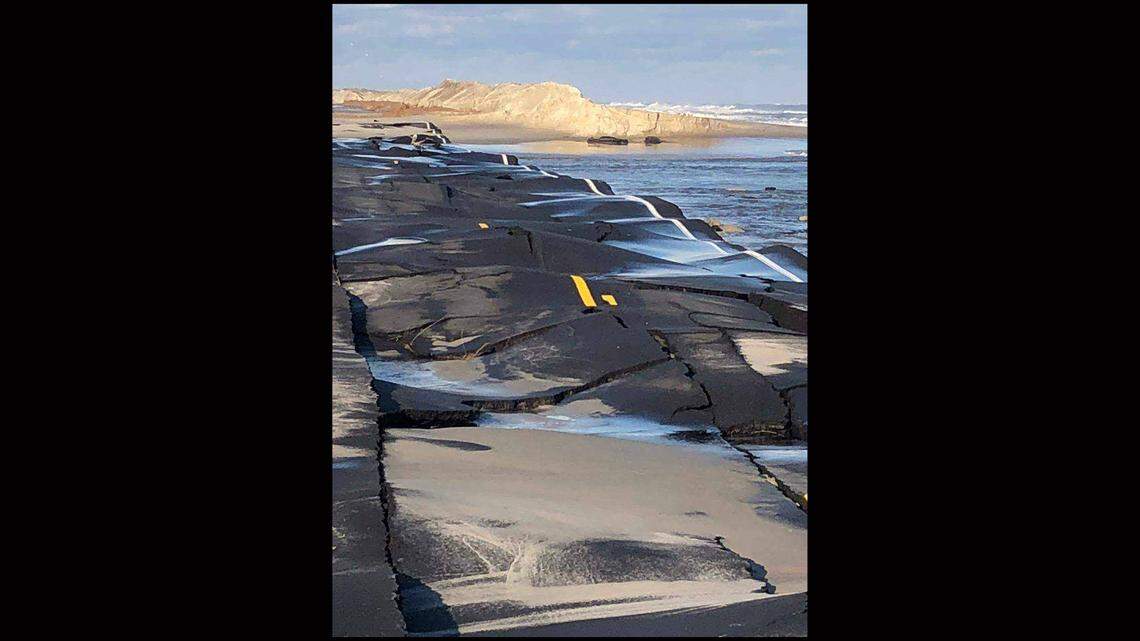 Two 500-foot sections of NC 12 on the Outer Banks are in this condition. ÒObviously, these will take some serious repair work,Ó say state officials.