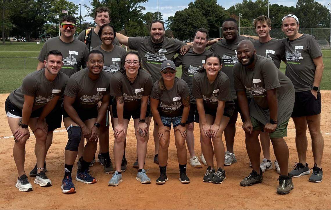 I played in the Stonewall Sports Charlotte kickball this past spring. We took this picture after a loss, but it was a blast.
