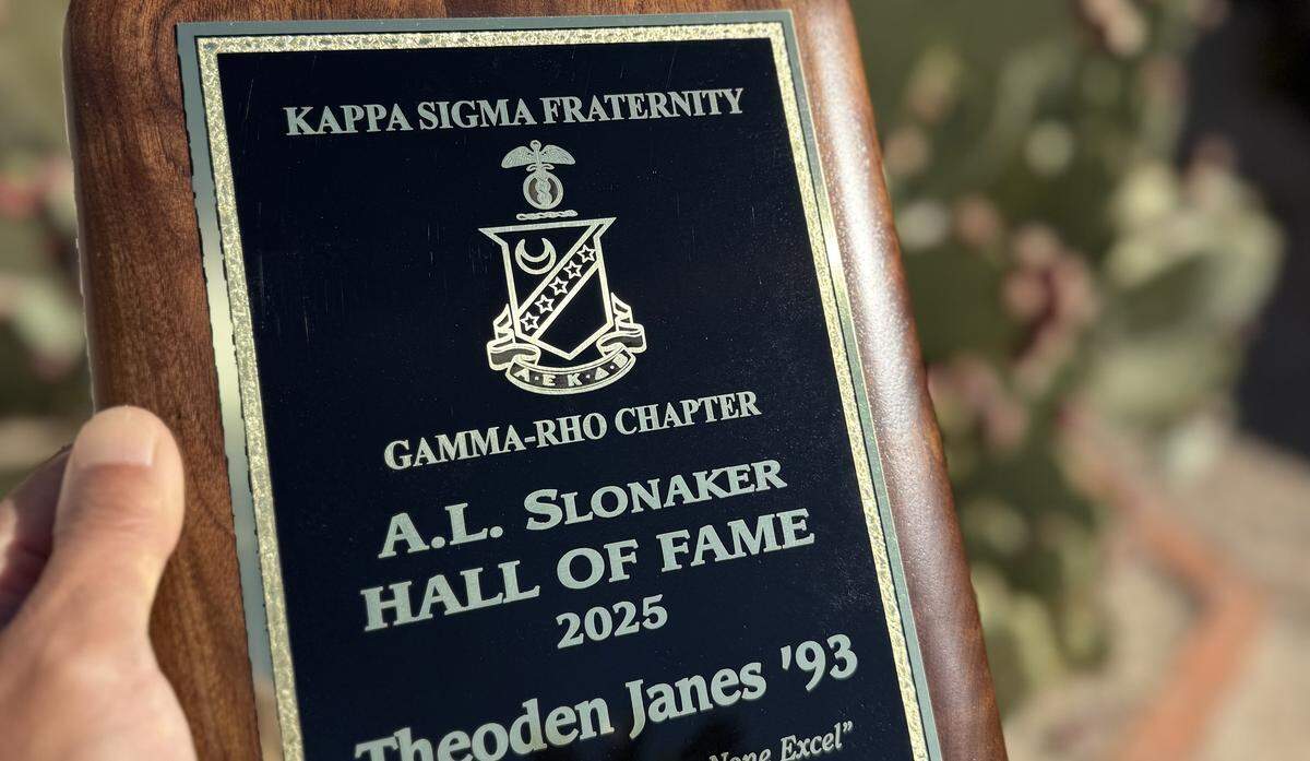 Théoden Janes’s plaque is emblazoned with his initiation date, which was a full year after what it would have been if he’d gotten halfway decent grades as a first-semester freshman.