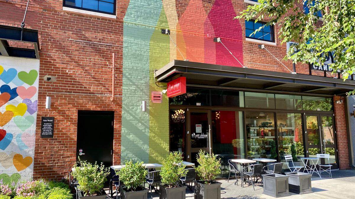 Petit Philippe’s second location is on Camden Road in the former Twenty Degrees Chocolate space. The exterior features a mural by Charlotte artist Jen Hill.