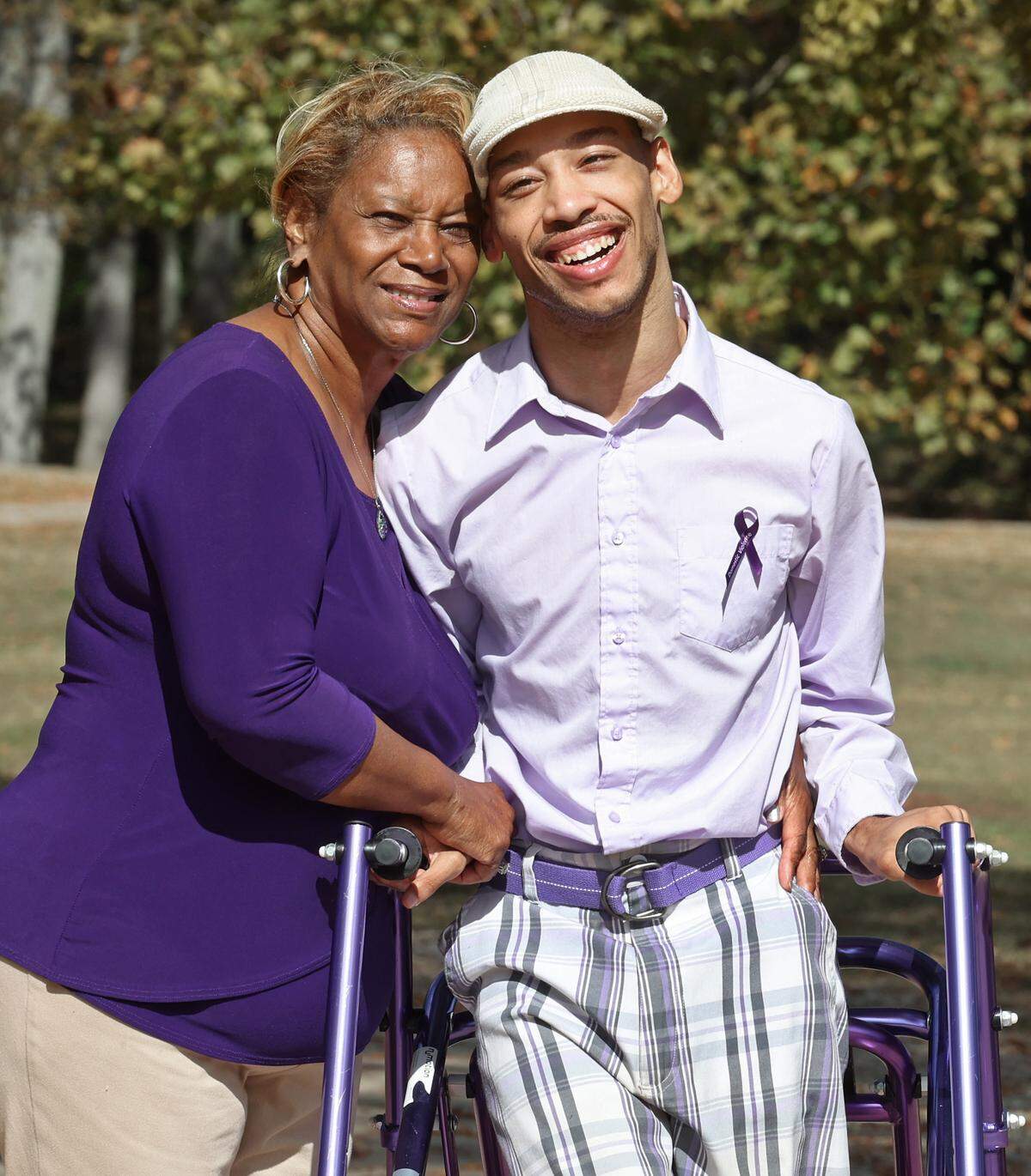 Saundra Adams, left and her grandson, Chancellor Lee Adams, right, at Freedom Park in Charlotte, NC on Wednesday, October 30, 2024.