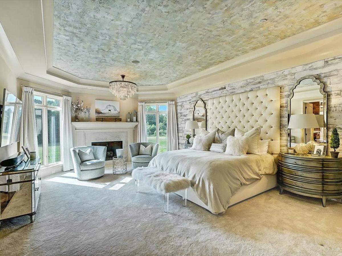 The interior owners’ suite is shown in the 9,986-square-foot mansion at 355 Pelham Lane in Rowan County near Mooresville.