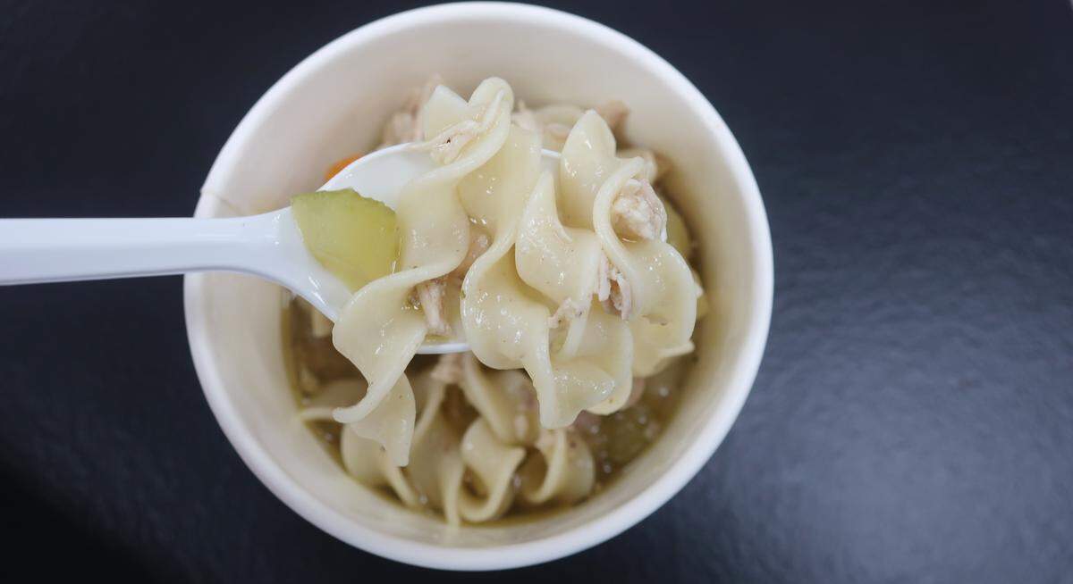 A cup of chicken noodle soup at Stephie’s Kitchen.