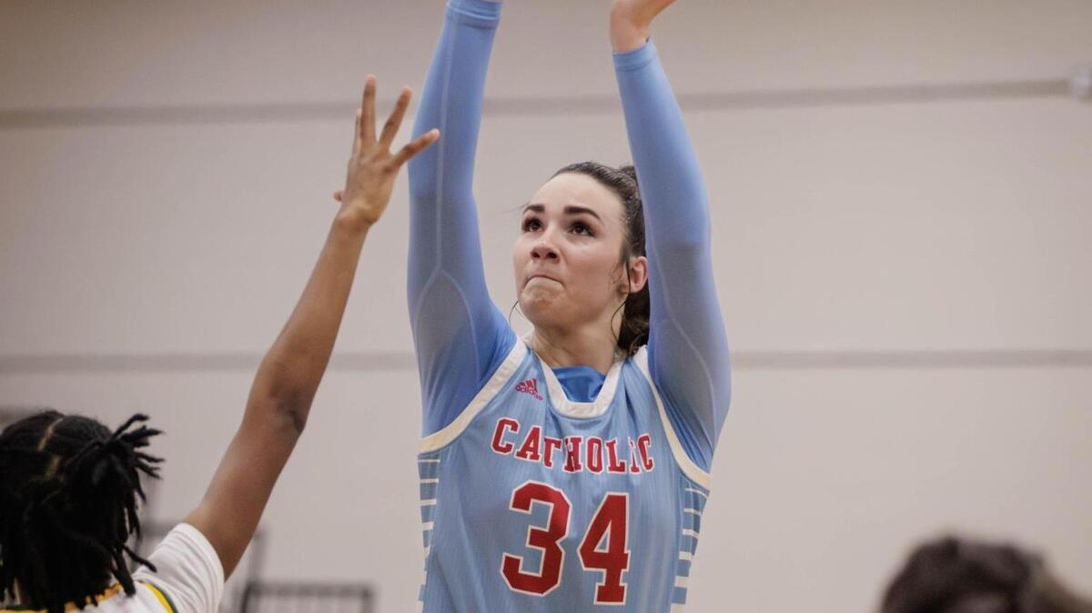 Cougar’s Blanca Thomas (34) pulls up for the three-point shot. Top ranked Independence Girls Basketball team would host the 2nd ranked Charlotte Catholic Cougars December 12, 2023.