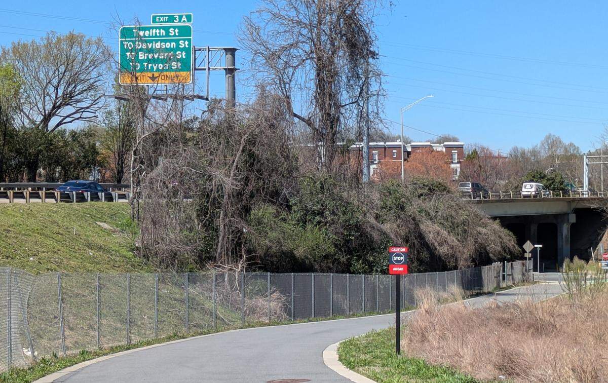 The Little Sugar Creek Greenway follows the I-277 loop for a bit on the 7th to 12th Street Connector.