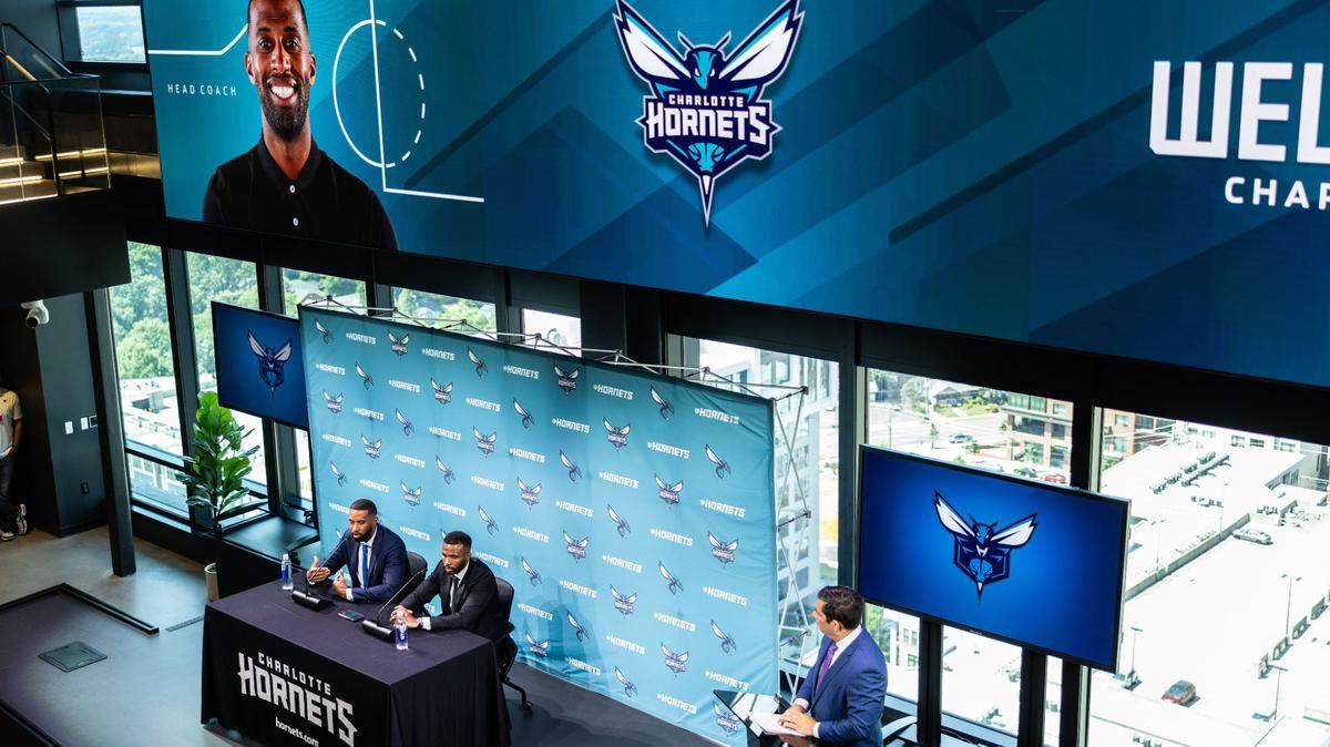 Charlotte Hornets introduces its new head coach Charles Lee and Jeff Peterson, Executive Vice President Of Basketball Operations, during a press conference in Charlotte, N.C., on Tuesday, June 25, 2024.