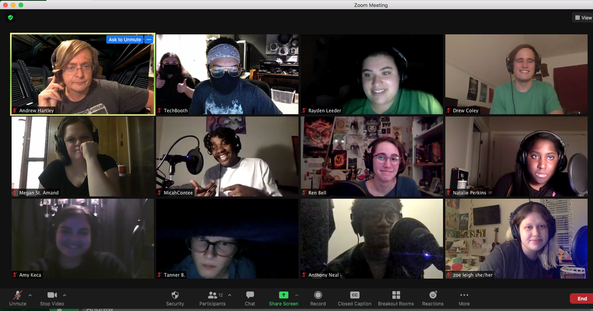UNCC students rehearsing on Zoom for professor Andrew Hartley’s “The Corona Caesar” podcast. Rather than cancel a planned ‘Julius Caesar’ production due to COVID-19 restrictions, Hartley reimagined it, creating a five-part podcast due out Nov. 14.