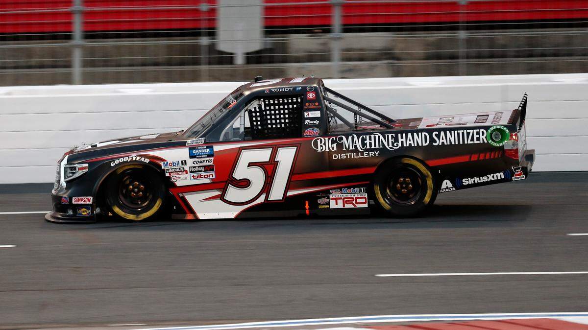 Kyle Busch drives during a NASCAR Truck Series auto race at Charlotte Motor Speedway Tuesday, May 26, 2020 in Concord, N.C. (AP Photo/Gerry Broome)