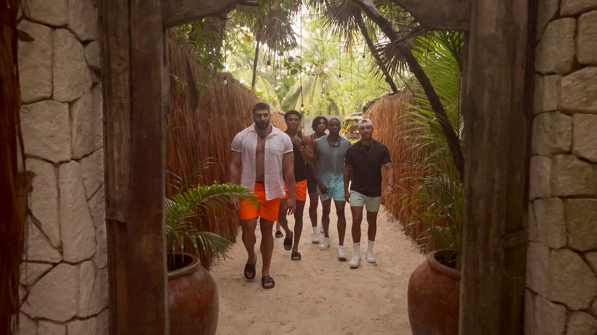 “Perfect Match” Season 2 cast members Trevor Sova, Bryton Constantin, Dom Gabriel, Nigel Jones and Izzy Zapata in episode 208.